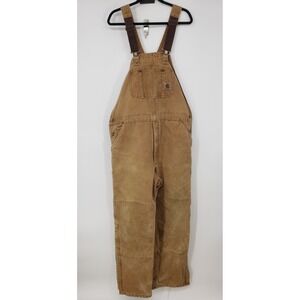 Vintage Carhartt Thrashed Duck Canvas Quilted Lined Bib Overalls 42x34 Distress